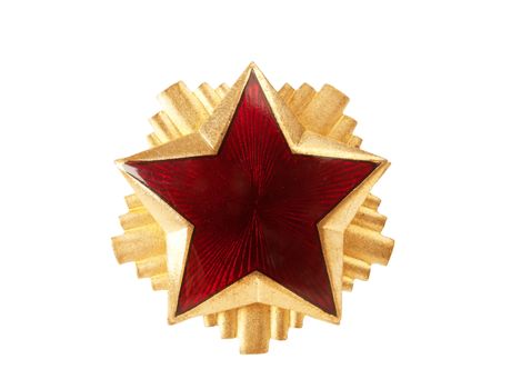 old red star from military cap, isolated on white background