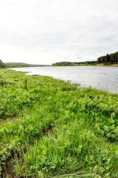 Picturesque landscape with forest and wide river