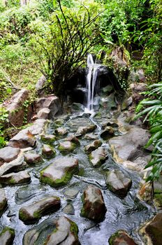 A beautiful waterfall located in the garden.