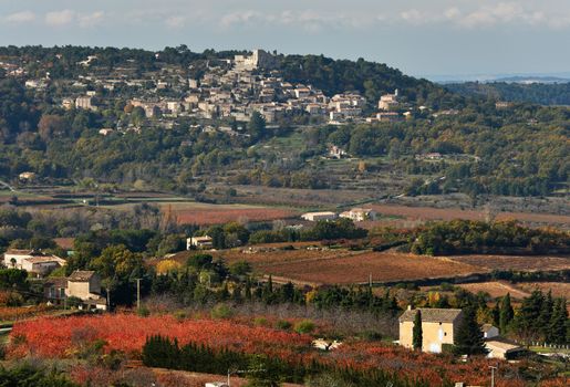 Provence landscape with Lacoste village in Luberon region, South France