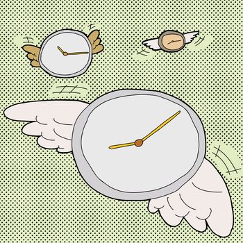 Clocks with wings in time flies cartoon