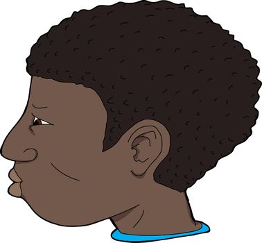 Side view of serious Black male youth cartoon