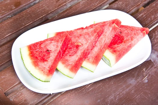 Close-up of fresh slices of red watermelon