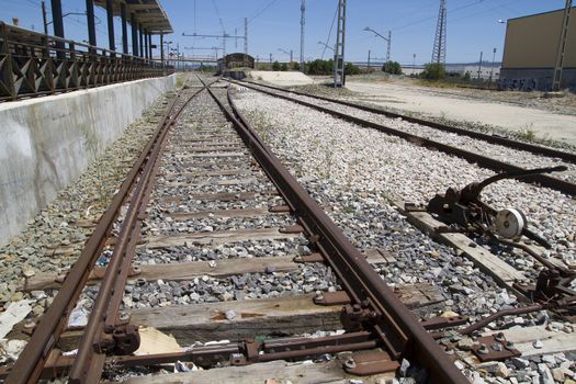 needle exchange, train rails, detail of railways in Spain