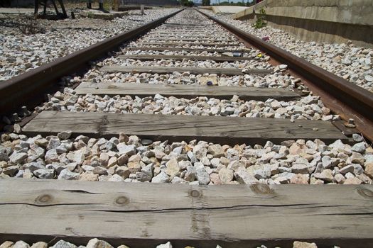 train rails, detail of railways in Spain