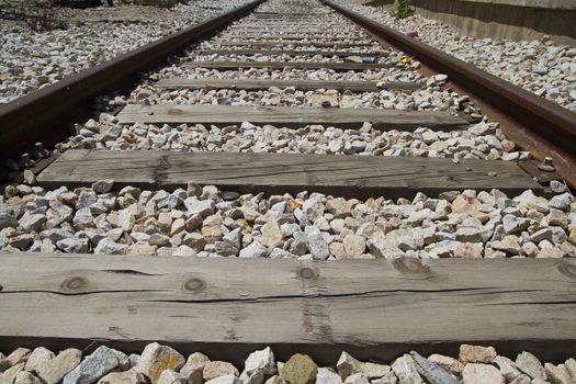 train rails, detail of railways in Spain