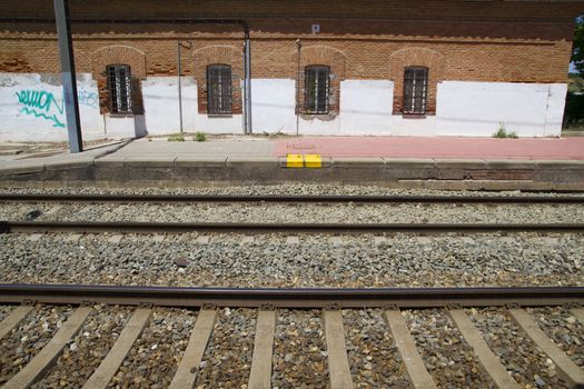 station, rail station, detail of railways in Spain