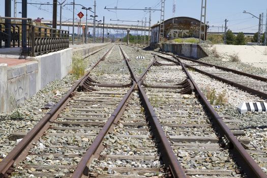 perspective train rails, detail of railways in Spain