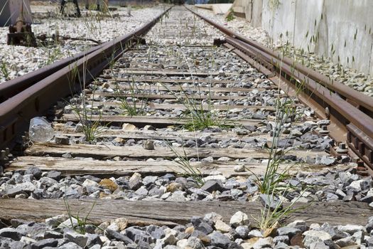 train rails, detail of railways in Spain