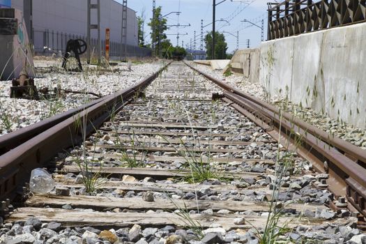 train rails, detail of railways in Spain