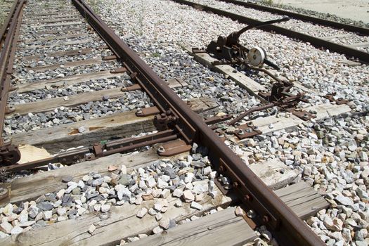 needle exchange, train rails, detail of railways in Spain