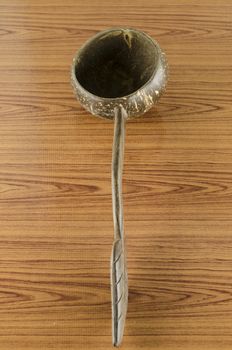 thai wood bowl container for drinking water on wood background