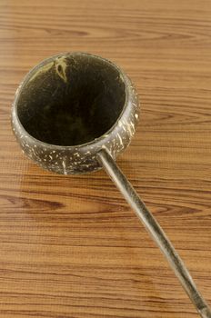 thai wood bowl container for drinking water on wood background