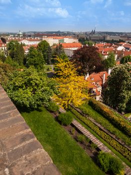 Terraces of gardens under Prague Castle in sunny day