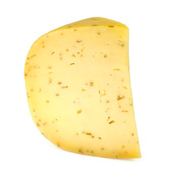 Portion of Gouda with cumin cheese isolated on white background