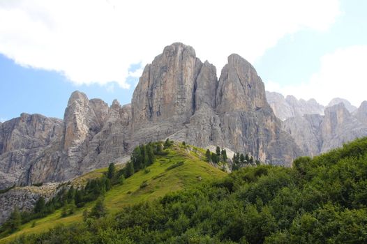 Sellastock vom Grödnerjoch gesehen