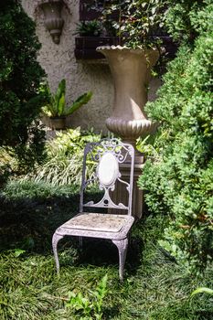 metal chair in the public park,Chiangrai,Thailand