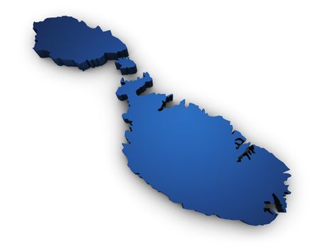 Shape 3d of Malta map colored in blue and isolated on white background.
