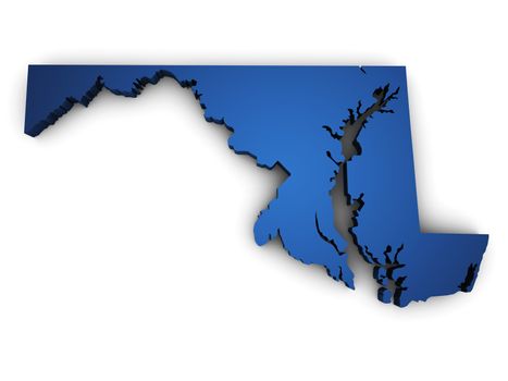 Shape 3d of Maryland state map colored in blue and isolated on white background.