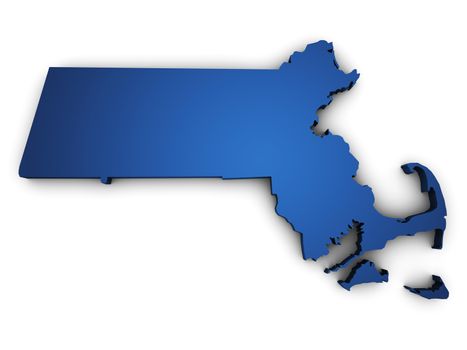 Shape 3d of Massachusetts map colored in blue and isolated on white background.