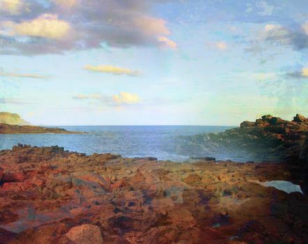 Panoramic view over Coast, grunge abstract landscape