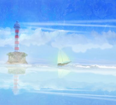 Lighthouse and sailboat illustration
