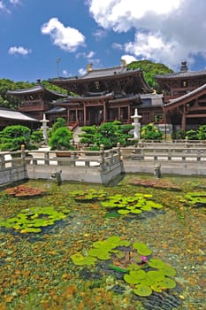 Chi Lin Nunnery in Hong Kong. The traditional architecture in the Tang Dynasty Style.