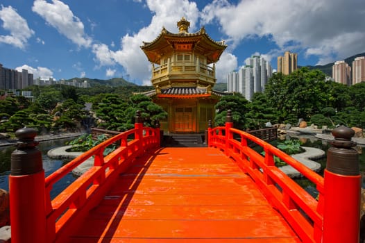 Arch Bridge and Pavilion in Nan Lian Garden, Hong Kong.