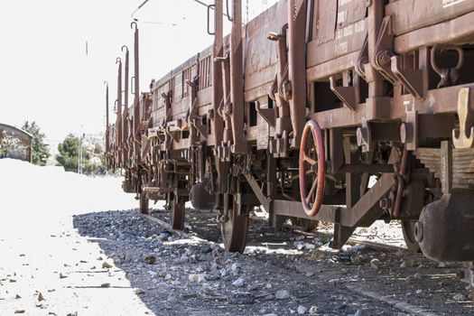 old freight train, metal machinery details