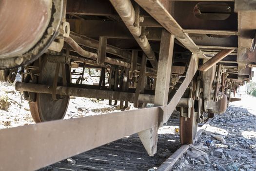 old freight train, metal machinery details