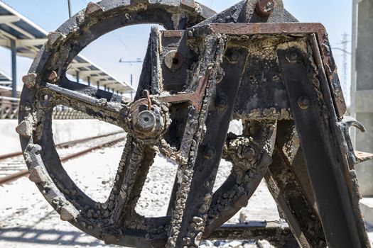 old freight train, metal machinery details