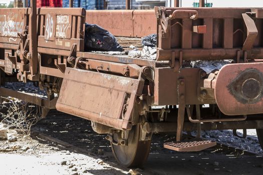 old freight train, metal machinery details