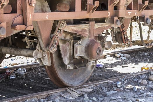 old freight train, metal machinery details