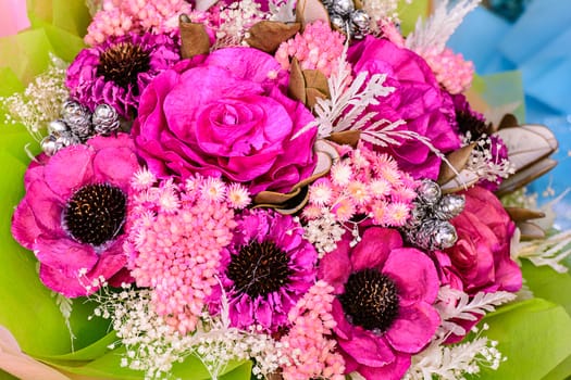 Bouquet of beautiful dry flowers, flowers arrangement. 