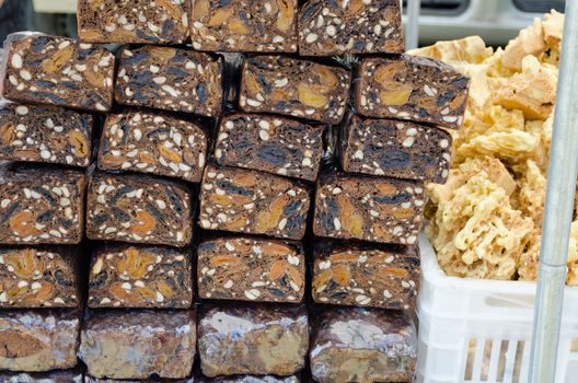 homemade bread with dried fruit bunch of market stalls