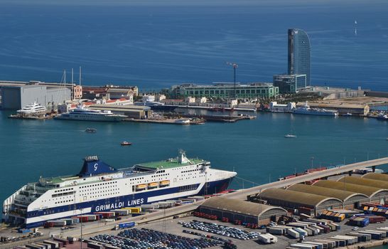 Port and ship in Barcelona