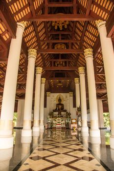 bronz metal Buddha image in temple hall,Chiangrai,Thailand