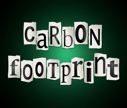 Illustration depicting a set of cut out printed letters arranged to form the words carbon footprint.