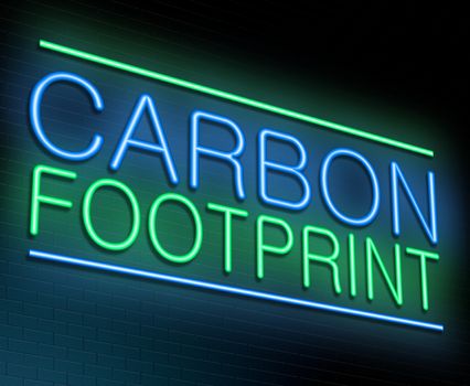 Illustration depicting an illuminated neon sign with a carbon footprint concept.