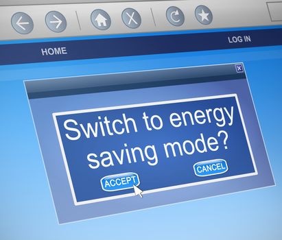 Illustration depicting a computer dialogue box with an energy saving mode concept.