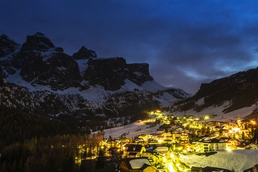 Colfosco in Badia in a spring night landscape, Trentino Alto-Adige - Dolomiti, Italy