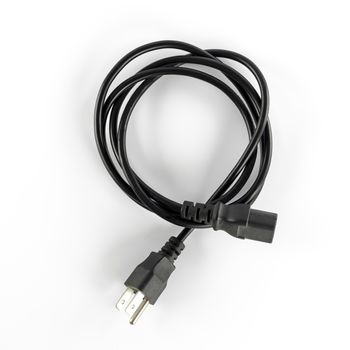 computer power plug cable on a white background