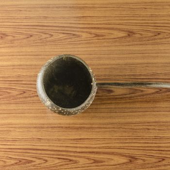 thai wood bowl container for drinking water on wood background