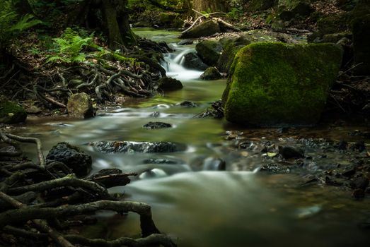 the flow of water in a  creek