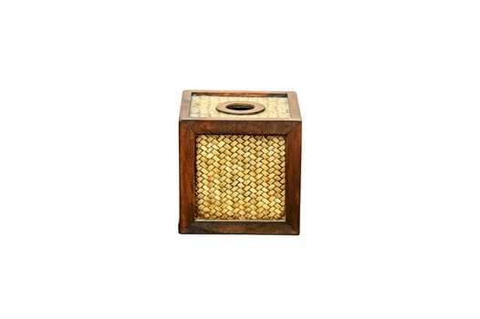 Tissue paper box  isolated made by basketry bamboo  On white background