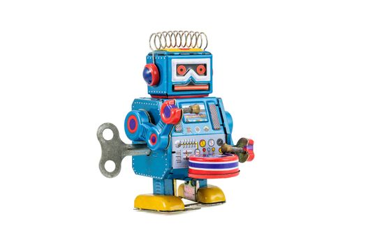 Retro robot toys isolated on white background with clipping path