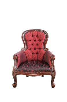 Vintage red silk cloth chair isolated on white background