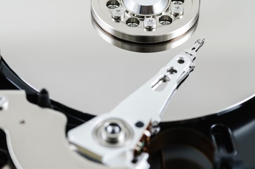 close up view of hard drive inside 