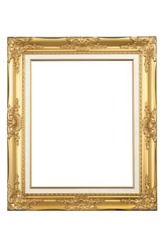 old antique gold frame over white background 