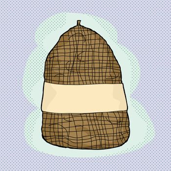 Sack of brown potatoes over halftone background